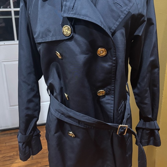 Ralph Ralph Lauren Women’s Navy Belted Trench Coat w/Gold Buttons Medium - Picture 2 of 13